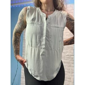 A.L.C. Mint Green 100% Silk Pocket Blouse Minimal Quiet Luxury Top Women's Small